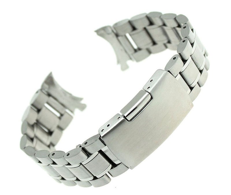 RECHERE Stainless Steel Bracelet Watch Band Strap Curved End Solid Links Color Silver (22mm) - Image 1